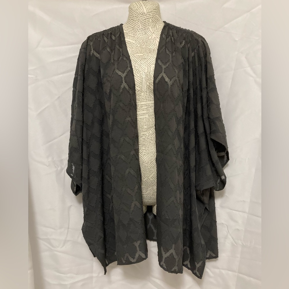 Maurice’s OS sheer gunmetal gray kimono